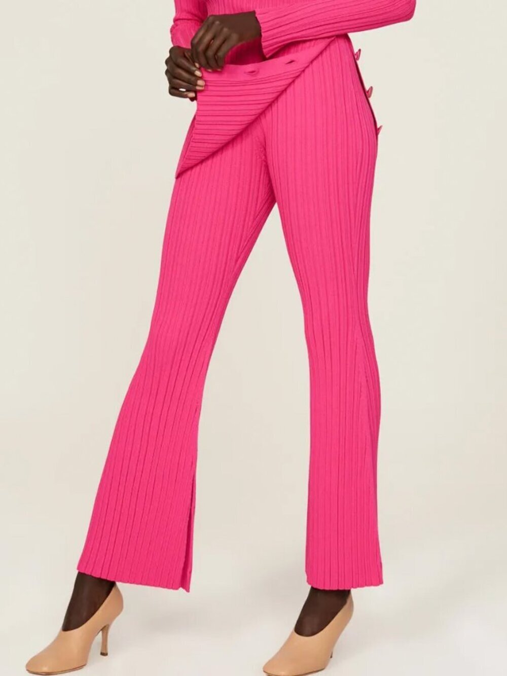 Adam Lippes Pink Ribbed High Waisted Pants Size M